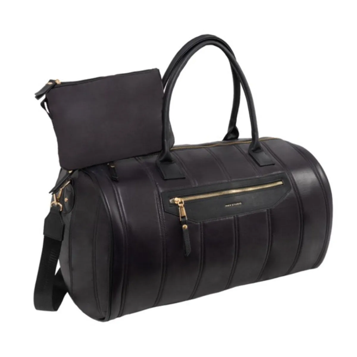 MAX STUDIO Compact Travel Duffle Bag Black Leather