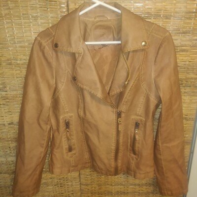 MAX Studio Cropped Leather Blazer Brown Cognac