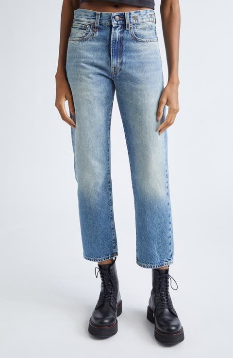 MAX Studio Cropped Wide Leg Jeans Light Wash Frayed Hem