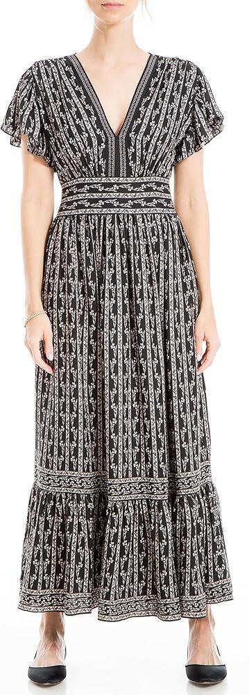 MAX Studio Flutter Sleeve Tiered Maxi Dress Floral Print