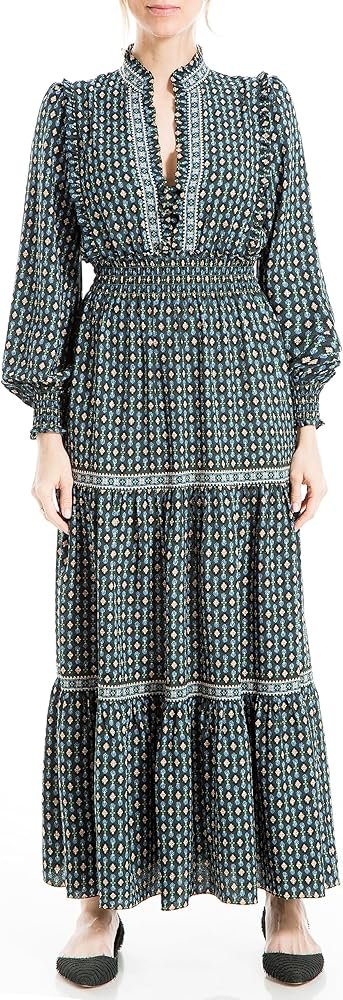 MAX Studio Long Sleeve Crepe Tiered Maxi Dress