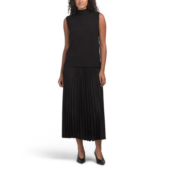 MAX Studio Pleated Midi Skirt in Navy