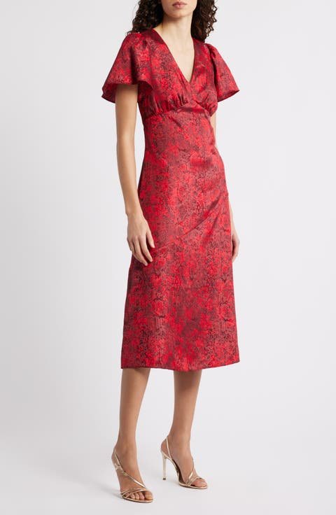 MAX Studio Red Fit and Flare Midi Dress