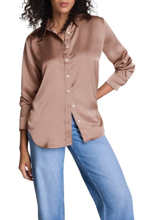MAX Studio Silk Button-Down Blouse
