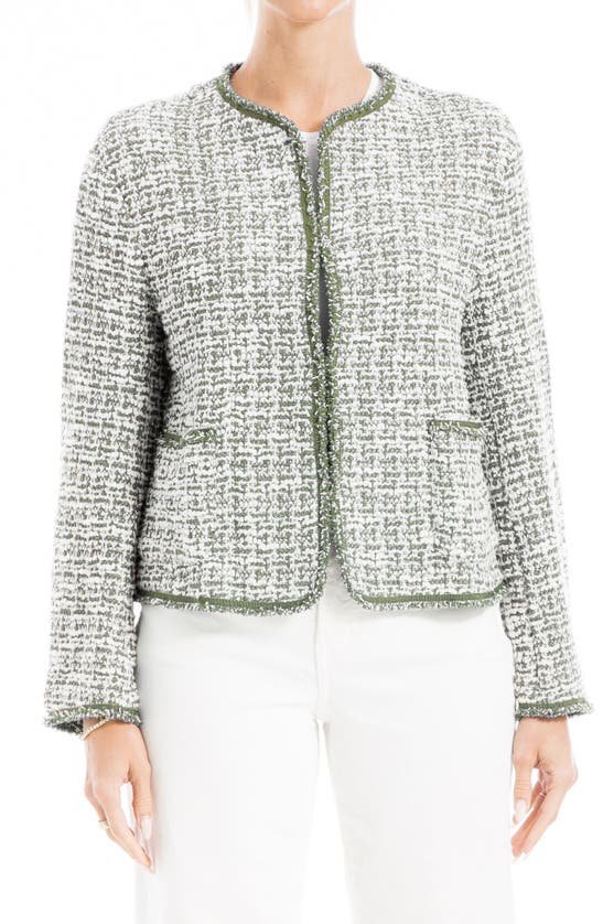 MAX Studio Tweed Cropped Jacket with Fringe Details