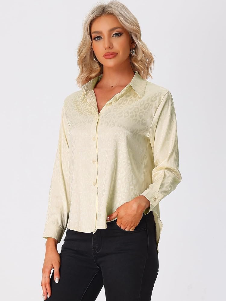 Allegra K Women's Long Sleeve Button Down Shirts Work Business ...
